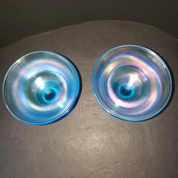 Vintage Fenton Stretch Blue Sherbert Champagne Glasses 3.5" high - Picture 2 of 3